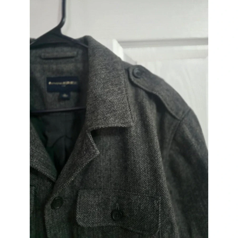 Banana Republic Men's Grey Herringbone Wool Field Jacket Coat XL Heavyweight